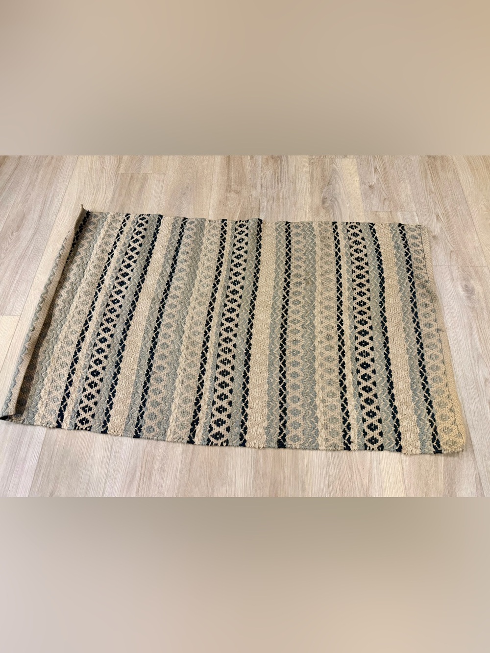 Mackenzie-Childs Neutral Striped Woven Area Rug - Beige, Gray and Black